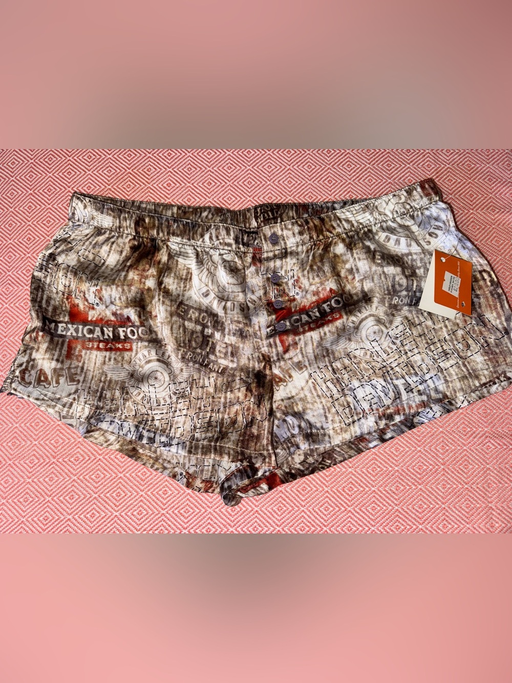 Small 100% silk Harley-Davidson Brown and cream boxer shorts.